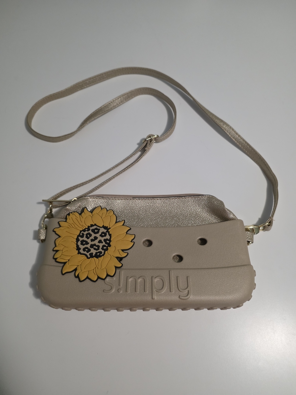 Women's Crossbody Simply Southern Bag in Taupe with Sunflower Charm